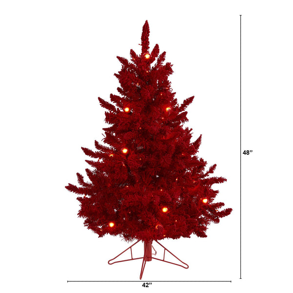 4' Red Flocked Fraser Fir Artificial Christmas Tree