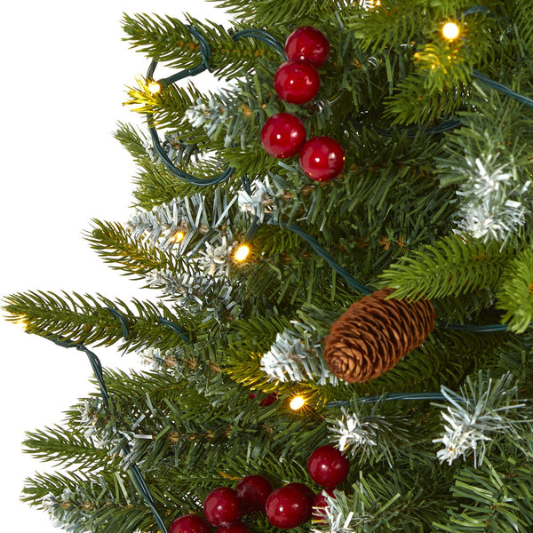 4' Snow Tipped Portland Spruce Artificial Christmas Tree with Frosted Berries and Pinecones with 100 Clear LED Lights