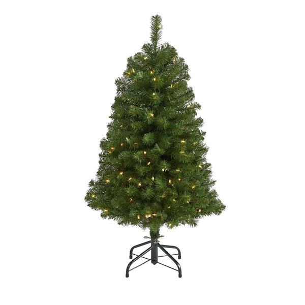 4’ Virginia Fir Artificial Christmas Tree with 100 Clear Lights and 223 Bendable Branches