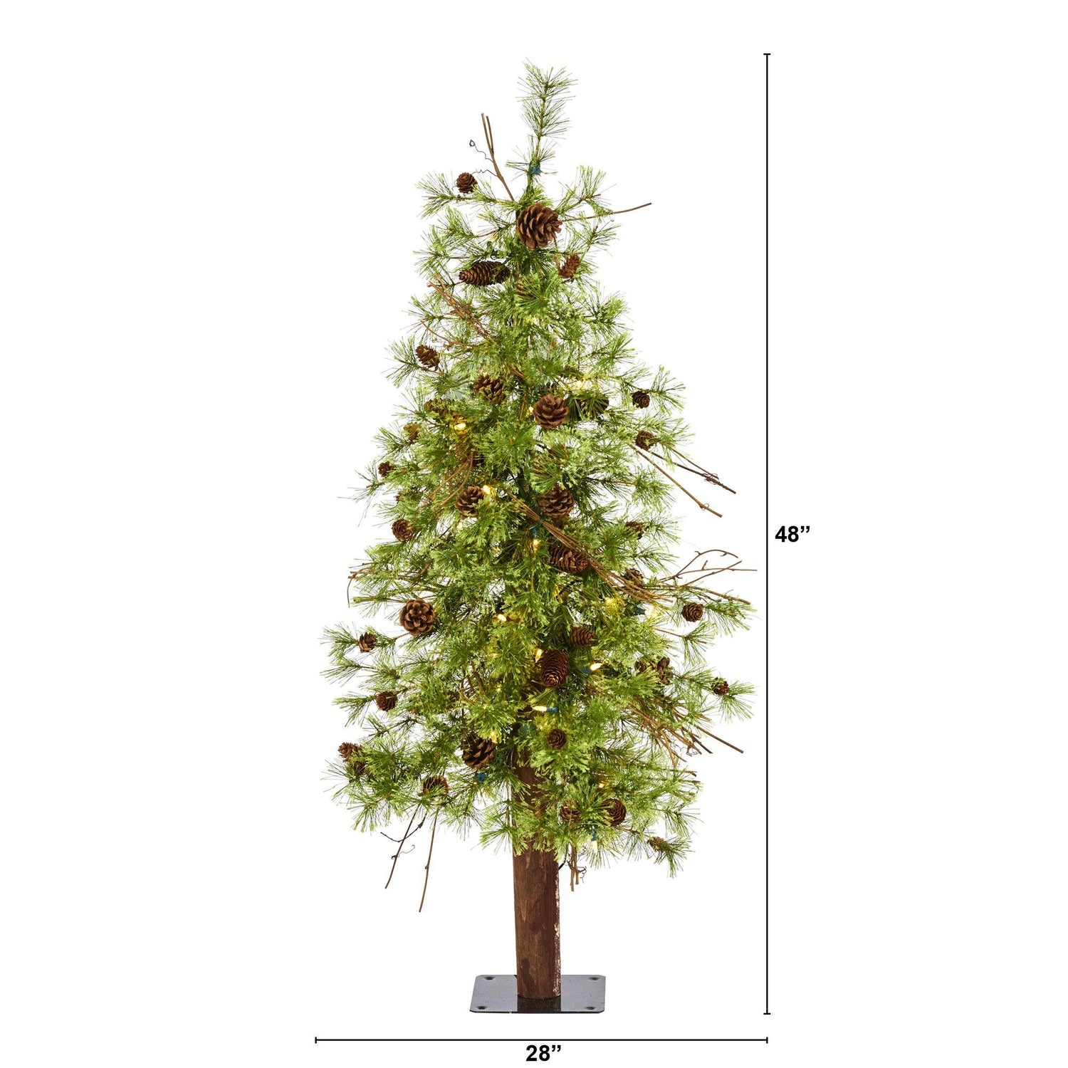 4' Wyoming Alpine Artificial Christmas Tree with 50 Clear (multifunction) LED Lights and Pine Cones on Natural Trunk