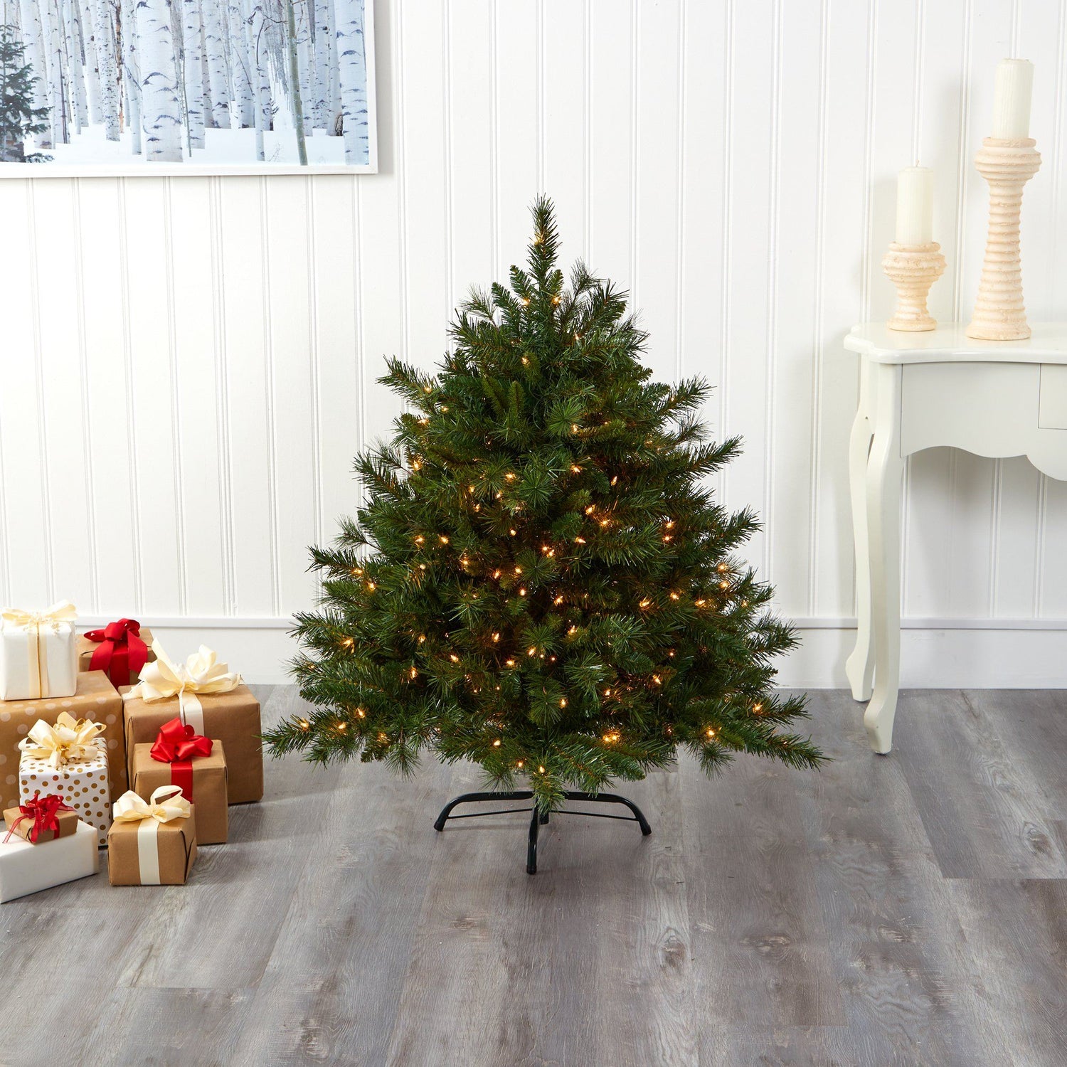 4’ Wyoming Mixed Pine Artificial Christmas Tree with 250 Clear Lights and 462 Bendable Branches