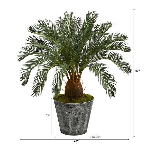 40” Cycas Artificial Tree in Black Embossed Tin Planter