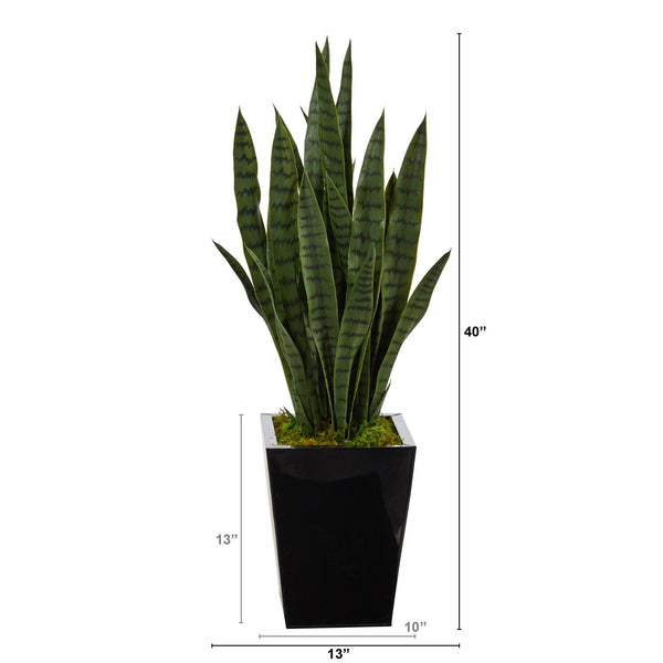 40” Sansevieria Artificial Plant in Black Metal Planter