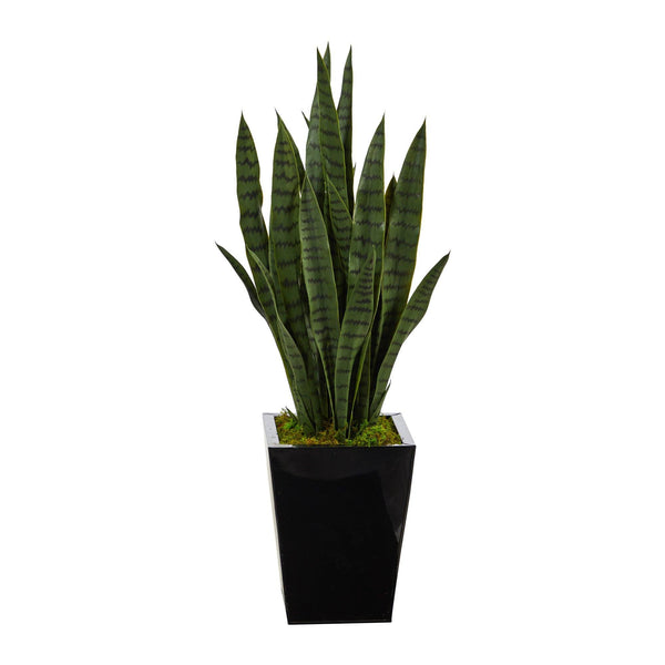 40” Sansevieria Artificial Plant in Black Metal Planter