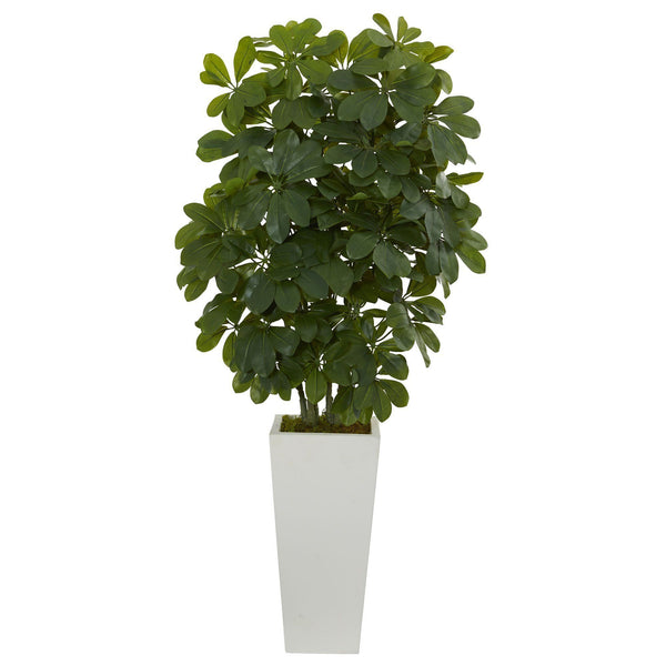 40” Schefflera  Artificial Plant in White Vase (Real Touch)