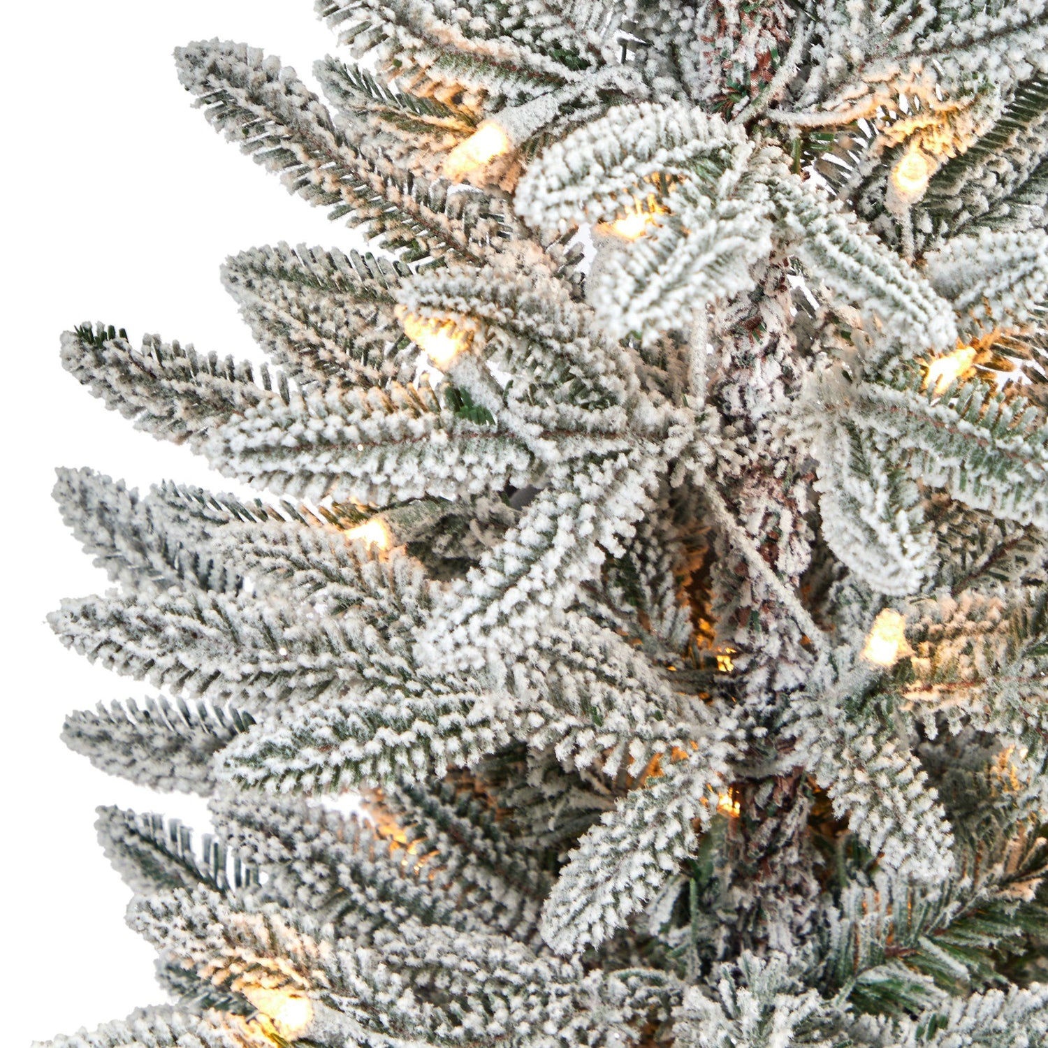 44” Flocked Manchester Spruce Artificial Christmas Tree with 50 Lights and 133 Bendable Branches in White Planter