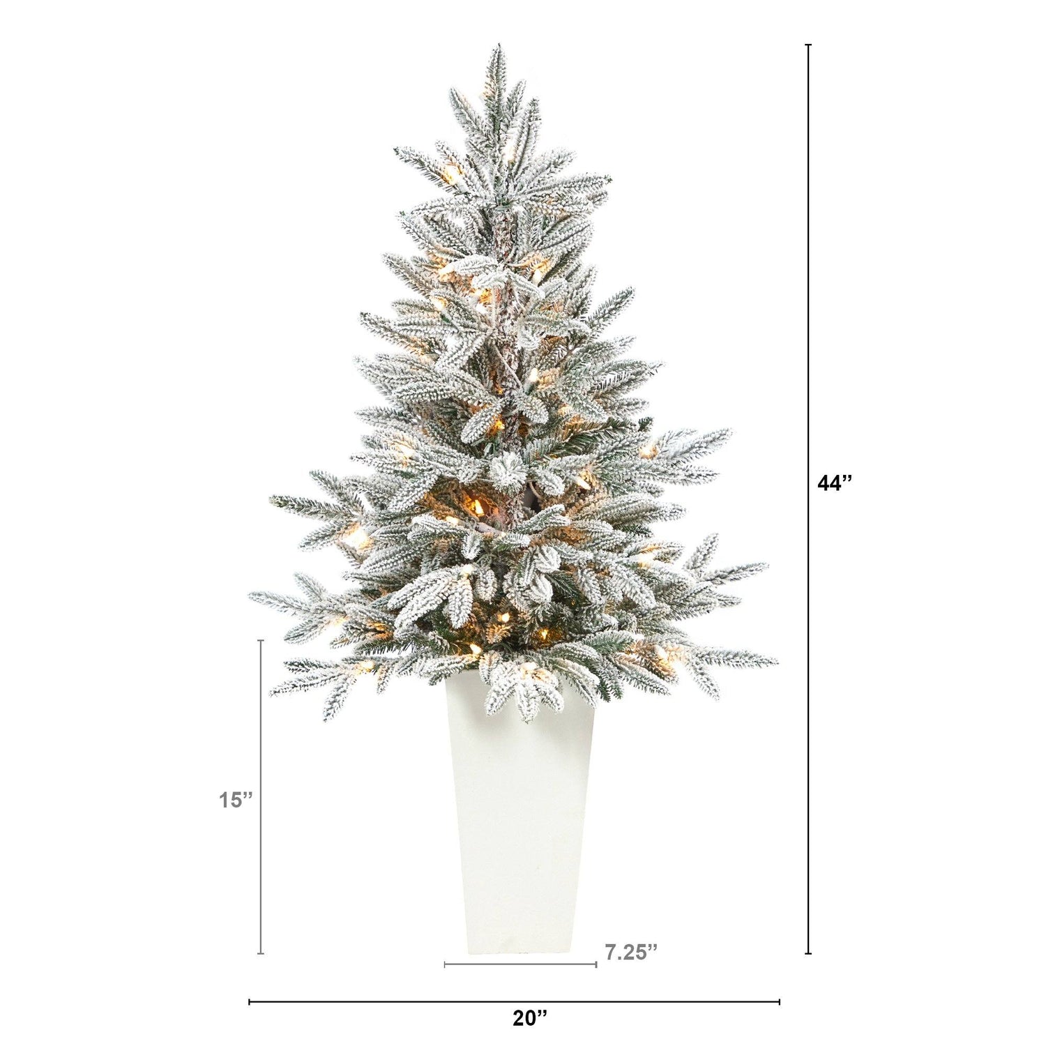 44” Flocked Manchester Spruce Artificial Christmas Tree with 50 Lights and 133 Bendable Branches in White Planter