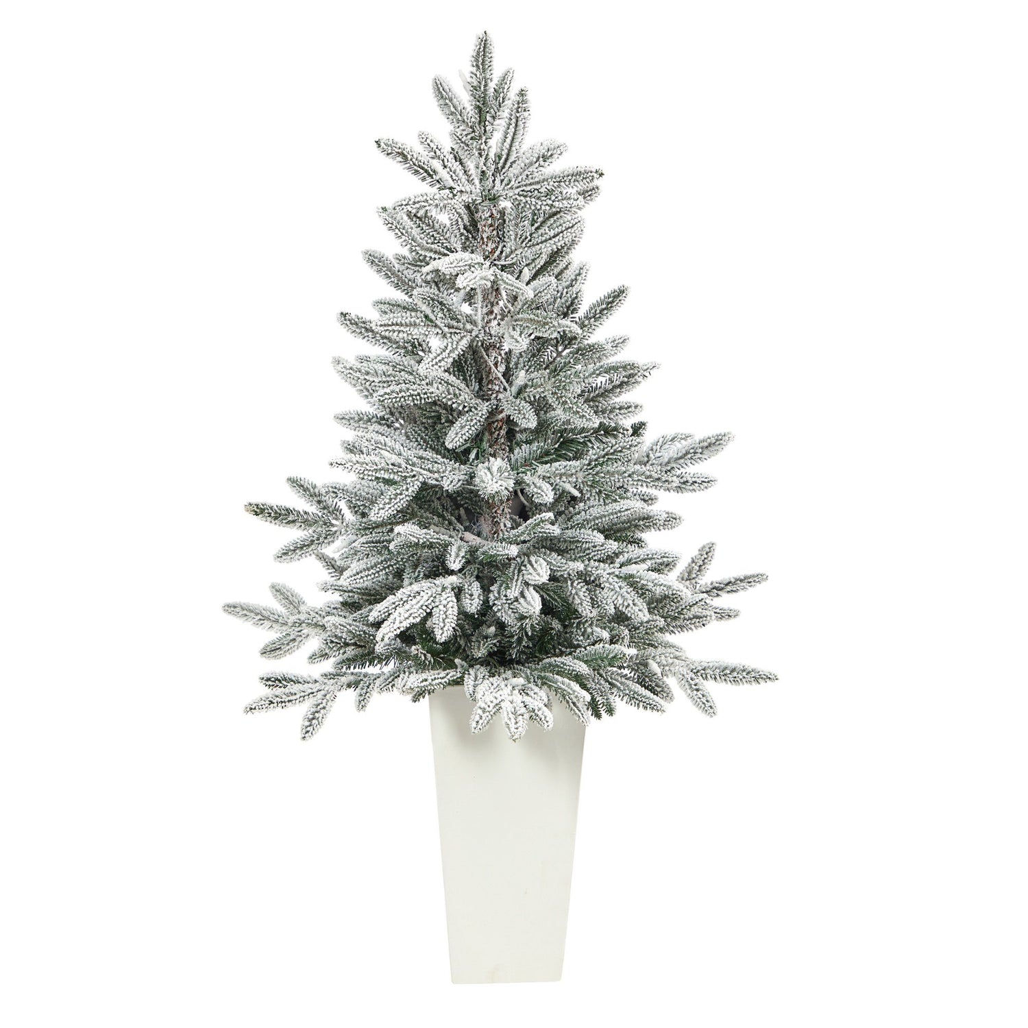 44” Flocked Manchester Spruce Artificial Christmas Tree with 50 Lights and 133 Bendable Branches in White Planter