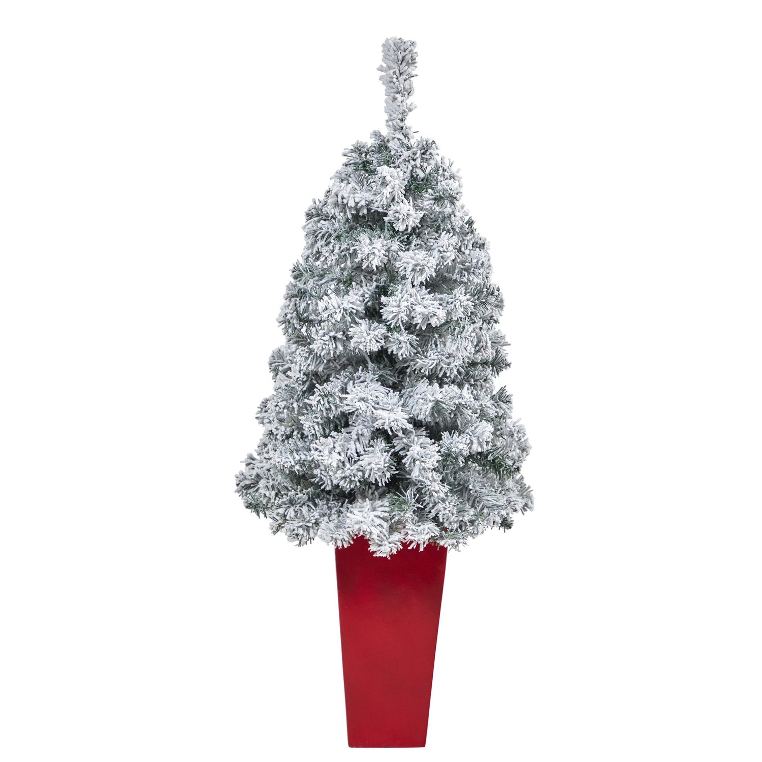 44” Flocked Rock Springs Spruce Artificial Christmas Tree with 50 Clear LED Lights in Red Tower Planter