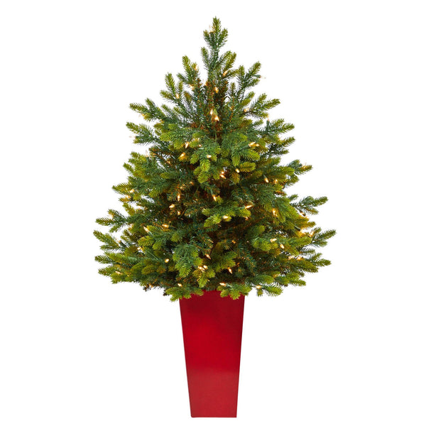 44” North Carolina Fir Artificial Christmas Tree with 150 Clear Lights and 563 Bendable Branches in Red Tower Planter