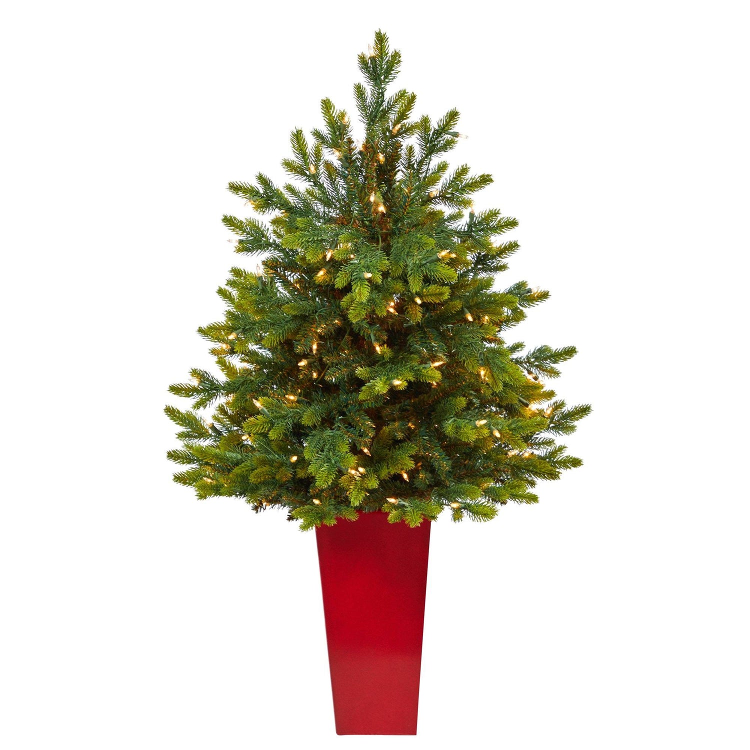 44” North Carolina Fir Artificial Christmas Tree with 150 Clear Lights and 563 Bendable Branches in Red Tower Planter