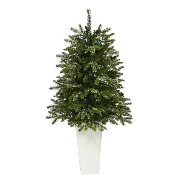 44” Snowed Grand Teton Fir Artificial Christmas Tree with 50 Clear Lights and 111 Bendable Branches in Red Planter