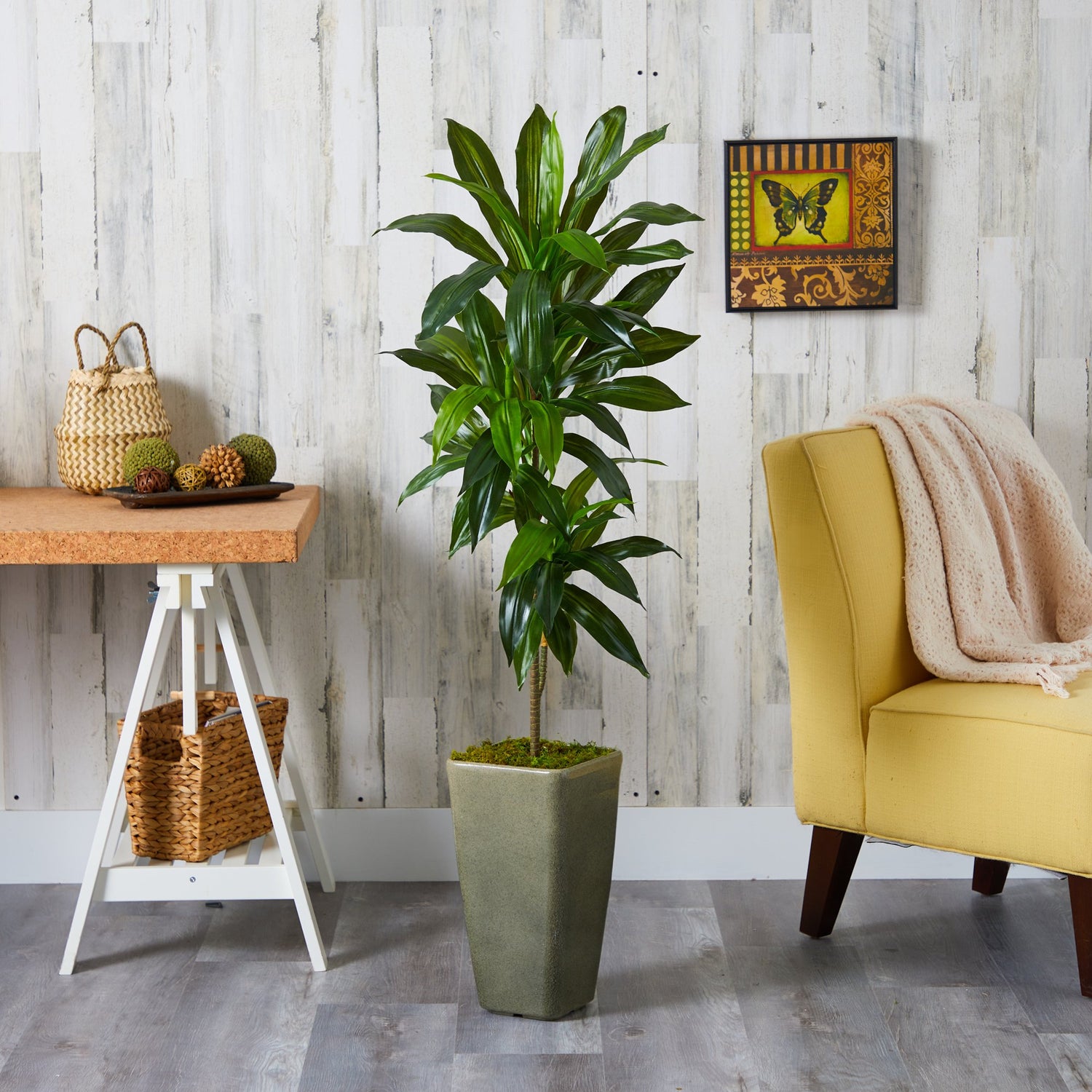 4.5’ Dracaena Artificial Plant in Green Planter (Real Touch)