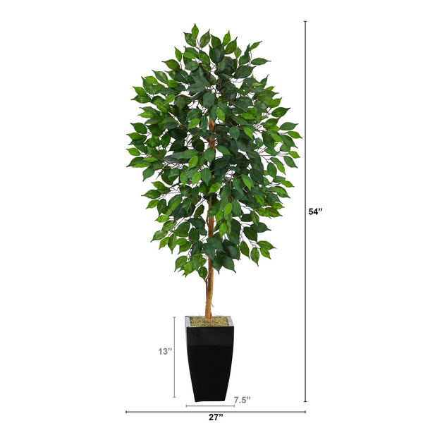 4.5’ Ficus Artificial Tree in Black Metal Planter