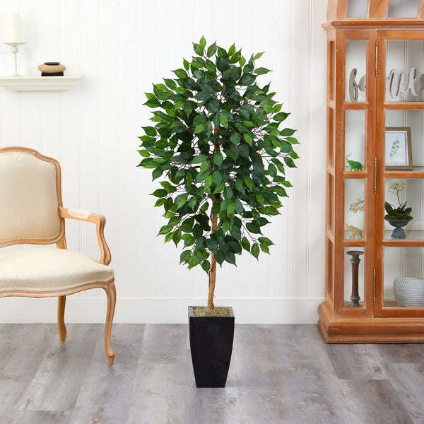 4.5’ Ficus Artificial Tree in Black Metal Planter