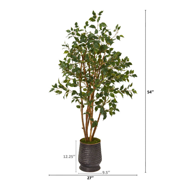 4.5’ Ficus Artificial Tree in Ribbed Metal Planter