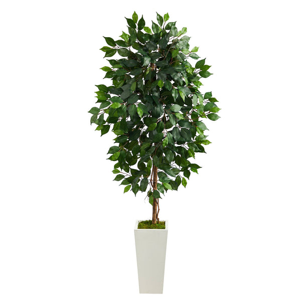 4.5’ Ficus Artificial Tree in White Planter