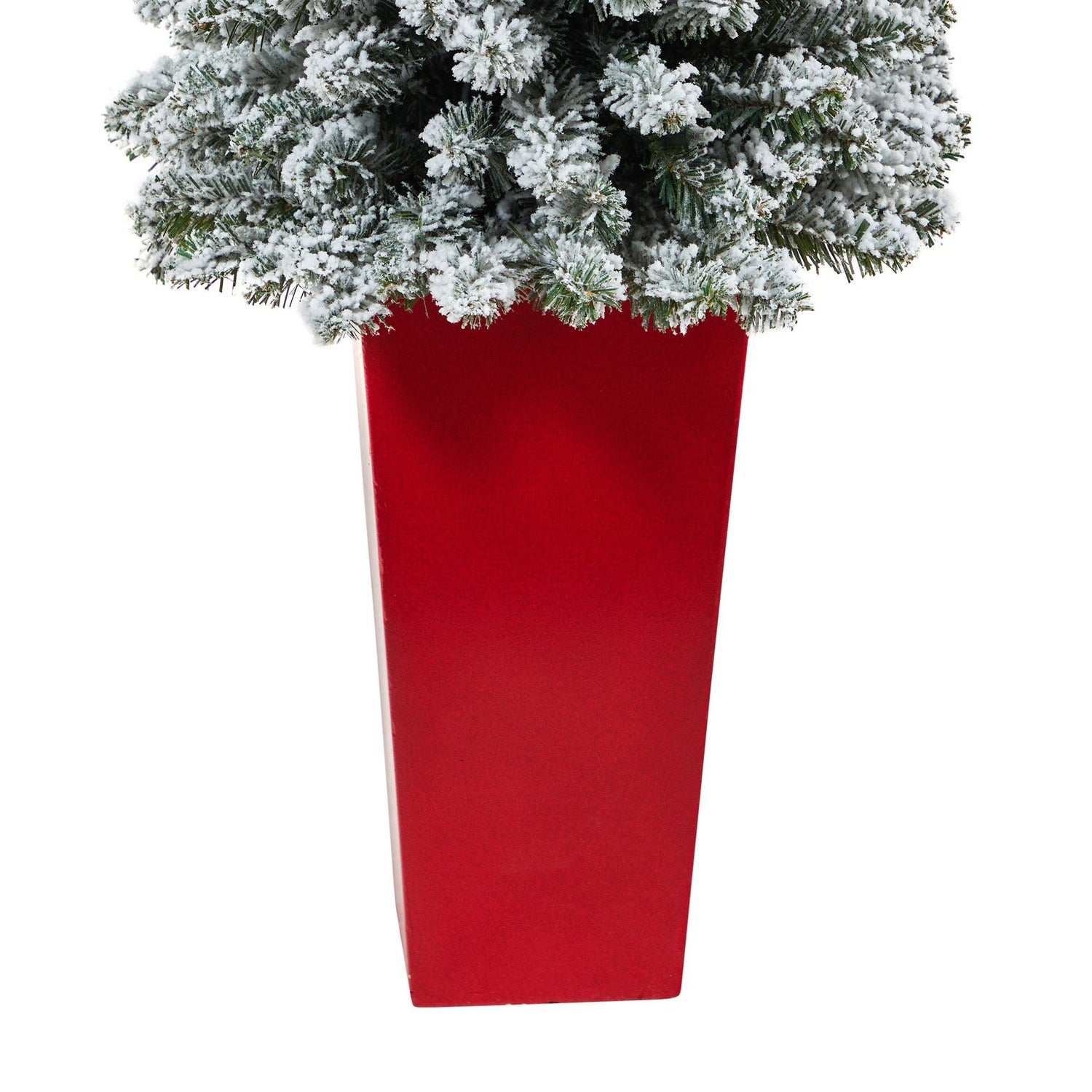 4.5’ Flocked Pencil Artificial Christmas Tree with 100 Clear Lights and 216 Bendable Branches in Tower Planter