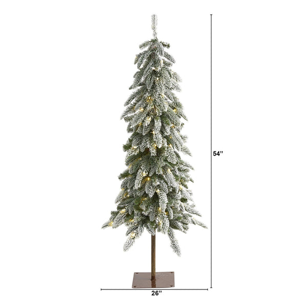 4.5’ Flocked Washington Alpine Artificial Christmas Tree with 100 White Warm LED Lights and 285 Bendable Branches