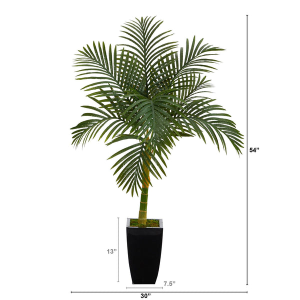 4.5’ Golden Cane Artificial Palm Tree in Black Metal Planter