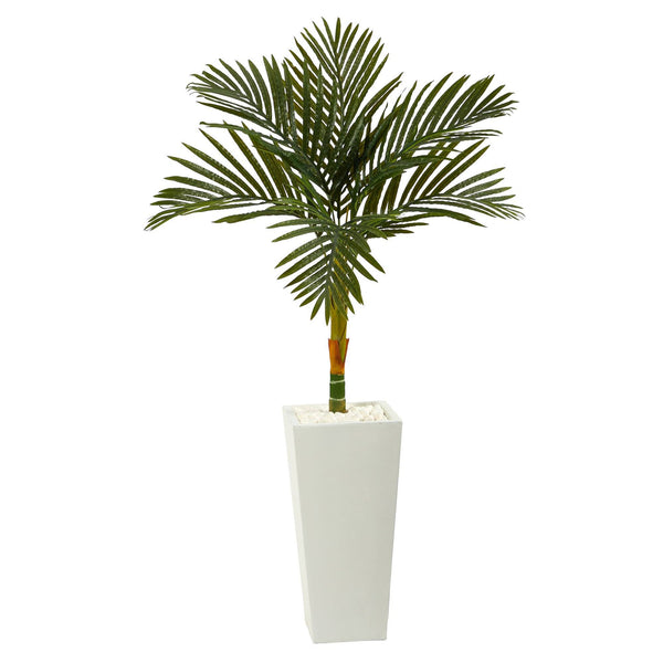 4.5’ Golden Cane Artificial Palm Tree in Tall White Planter