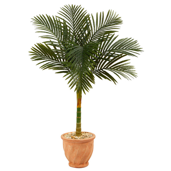 4.5’ Golden Cane Artificial Palm Tree in Terra-Cotta Planter