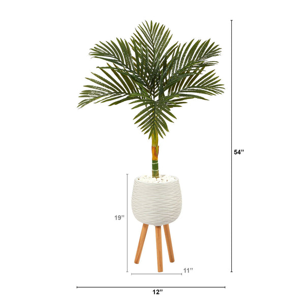 4.5’ Golden Cane Artificial Palm Tree in White Planter with Stand