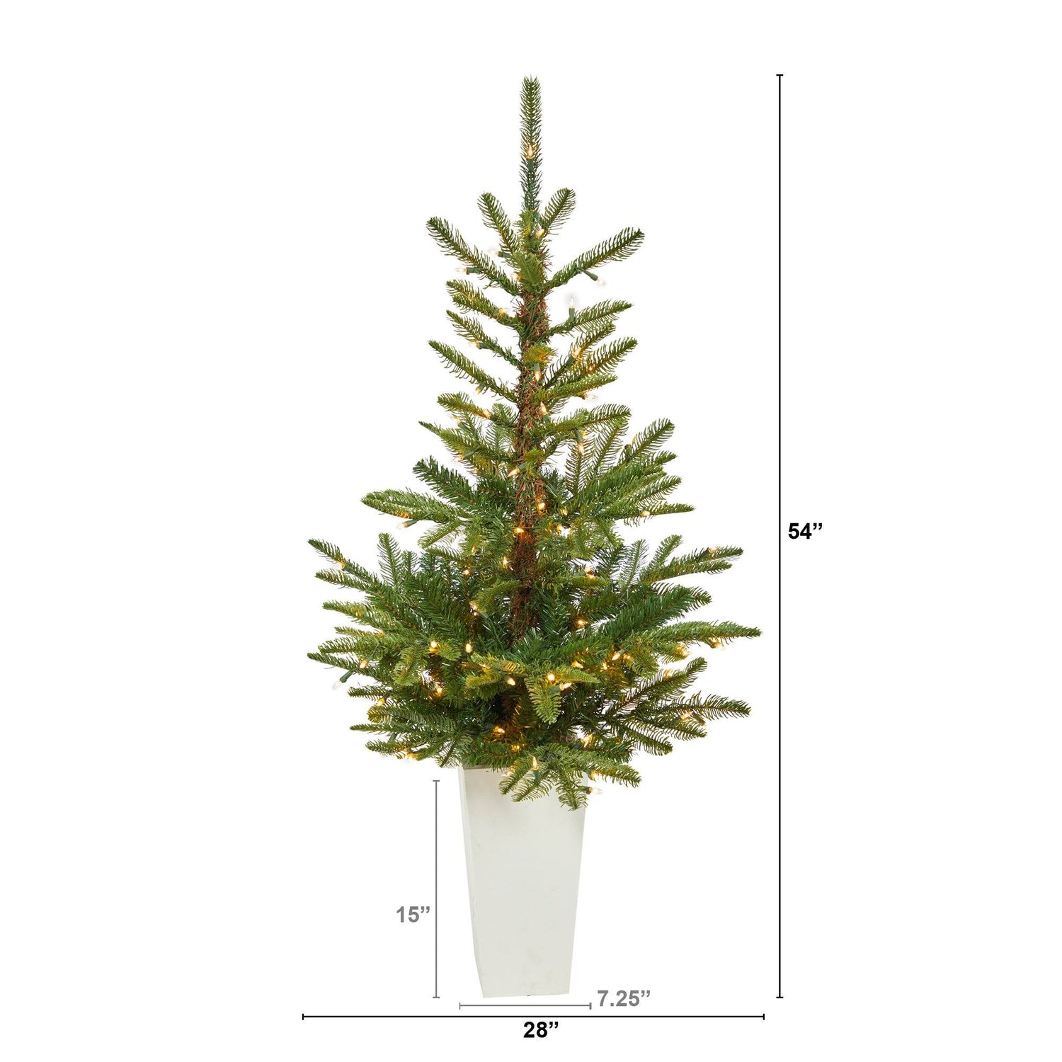 4.5’ Layered Washington Spruce Artificial Christmas Tree with 100 Clear LED Lights and 189 Bendable Branches in White Planter