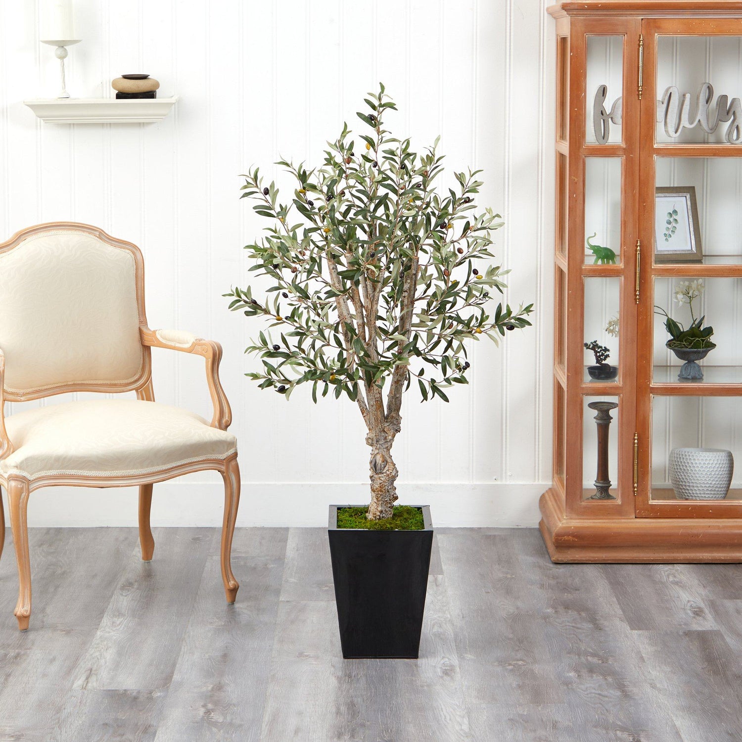 4.5’ Olive Artificial Tree in Black Metal Planter