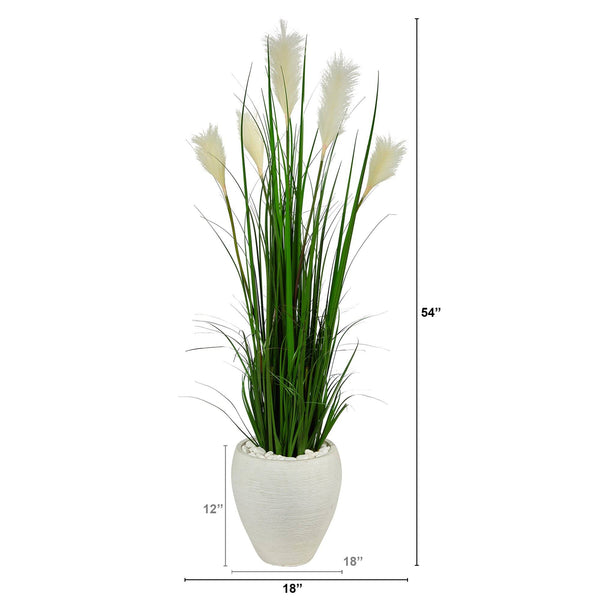 4.5’ Wheat Plum Grass Artificial Plant in White Planter