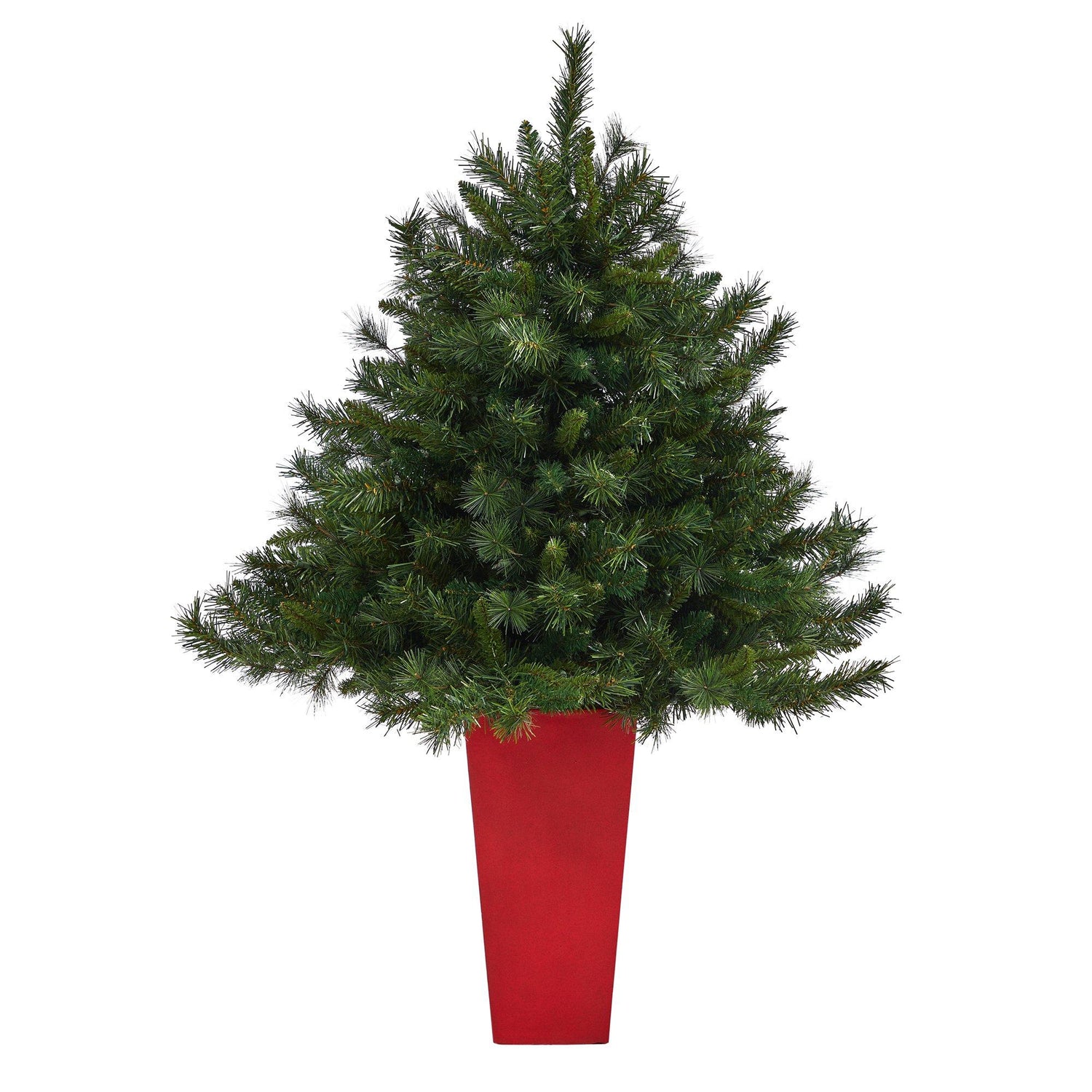 4.5’ Wyoming Mixed Pine Artificial Christmas Tree with 250 Clear Lights and 462 Bendable Branches in Red Tower Planter