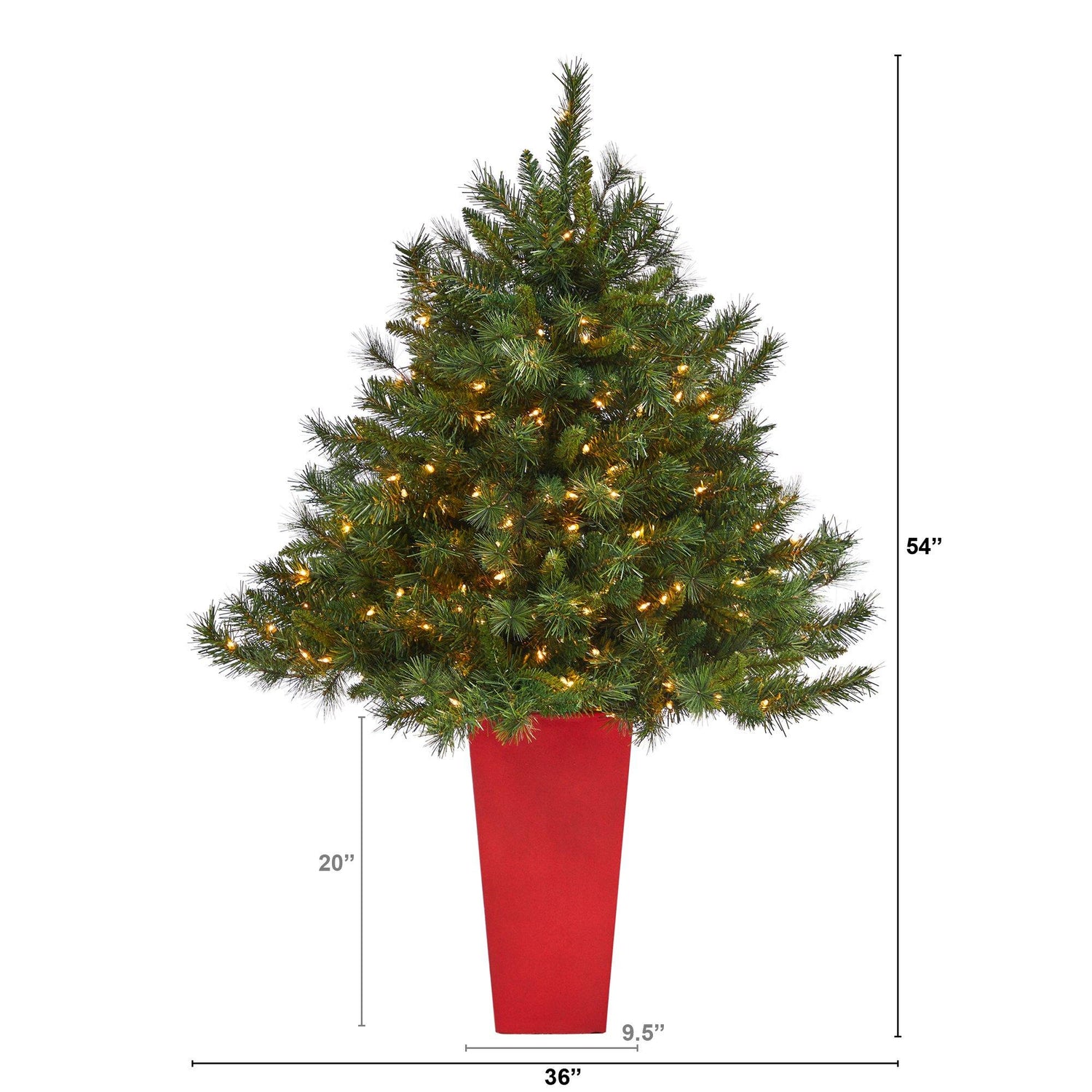 4.5’ Wyoming Mixed Pine Artificial Christmas Tree with 250 Clear Lights and 462 Bendable Branches in Red Tower Planter