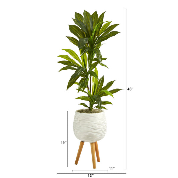 46” Dracaena Artificial Plant in White Planter with Stand (Real Touch)