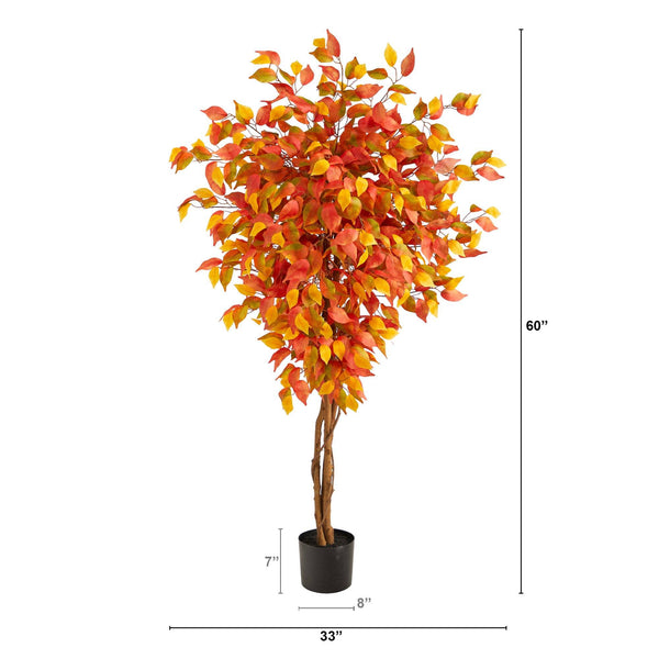 5’ Autumn Ficus Artificial Fall Tree