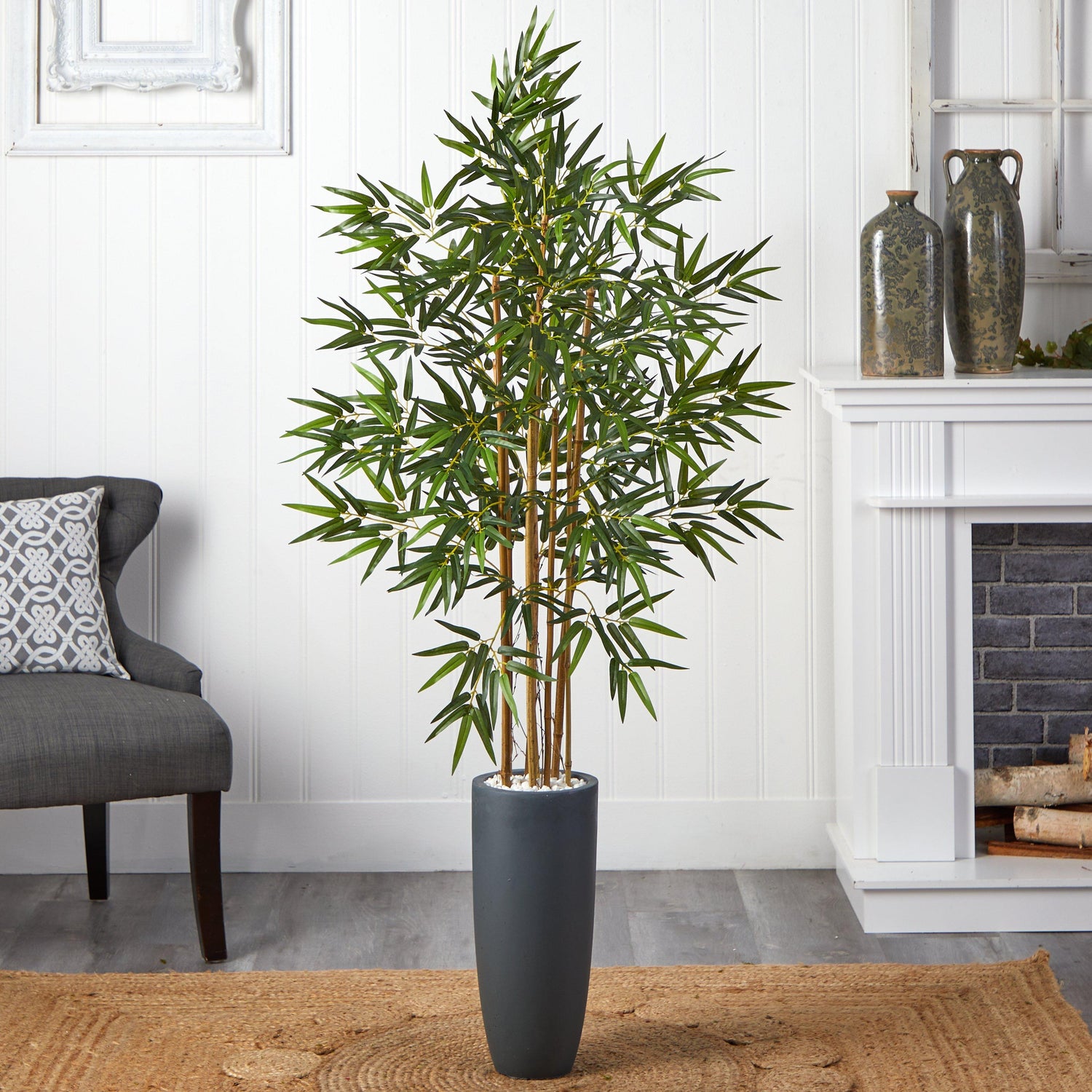 5’ Bamboo Tree in Gray Cylinder Planter