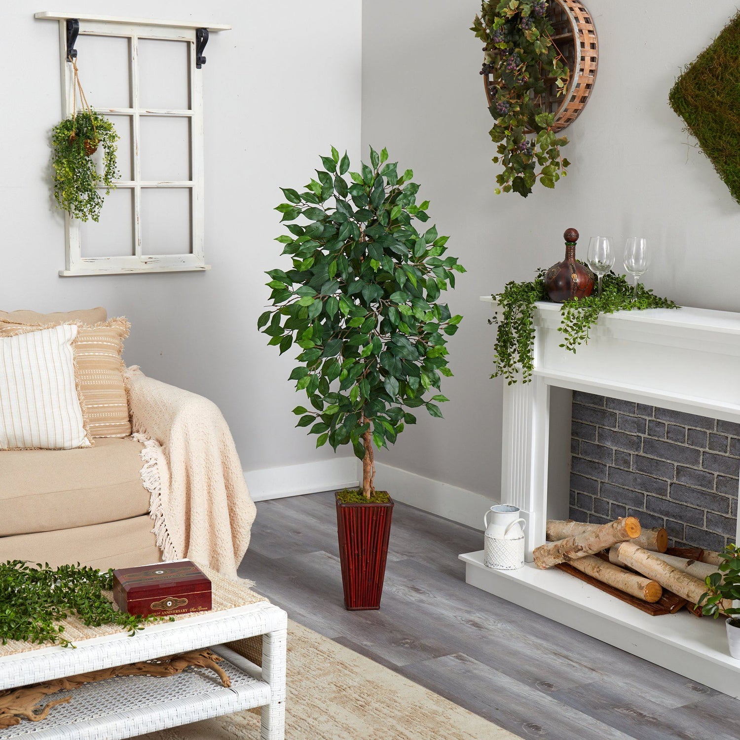 5’ Ficus Artificial Tree in Bamboo Planter