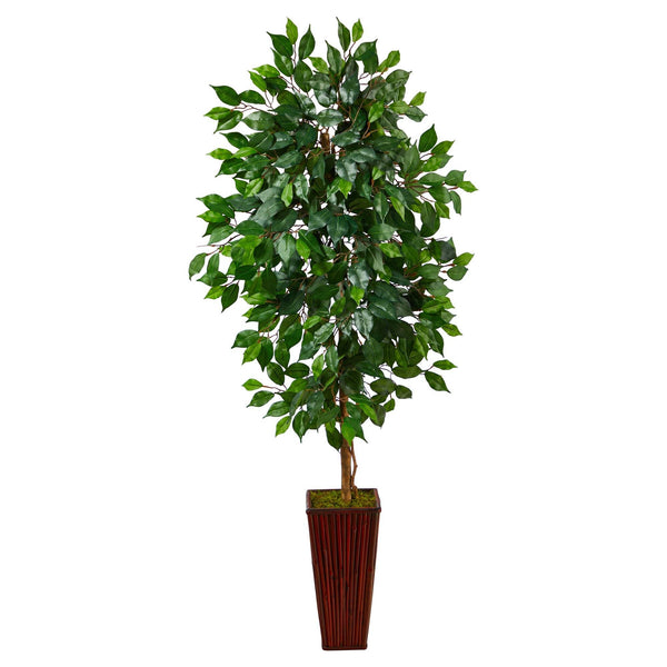 5’ Ficus Artificial Tree in Bamboo Planter