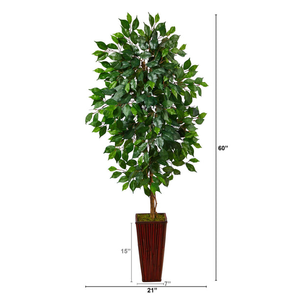 5’ Ficus Artificial Tree in Bamboo Planter