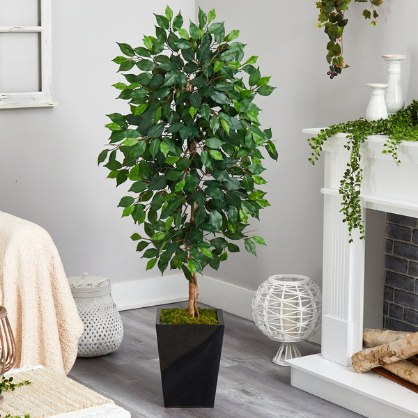 5’ Ficus Artificial Tree in Black Metal Planter