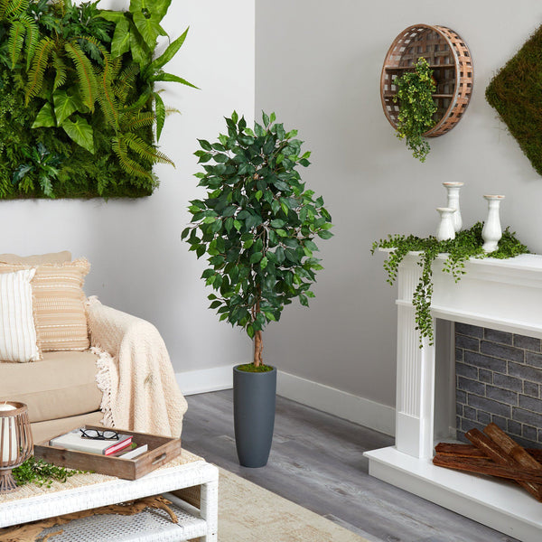 5’ Ficus Artificial Tree in Gray Planter