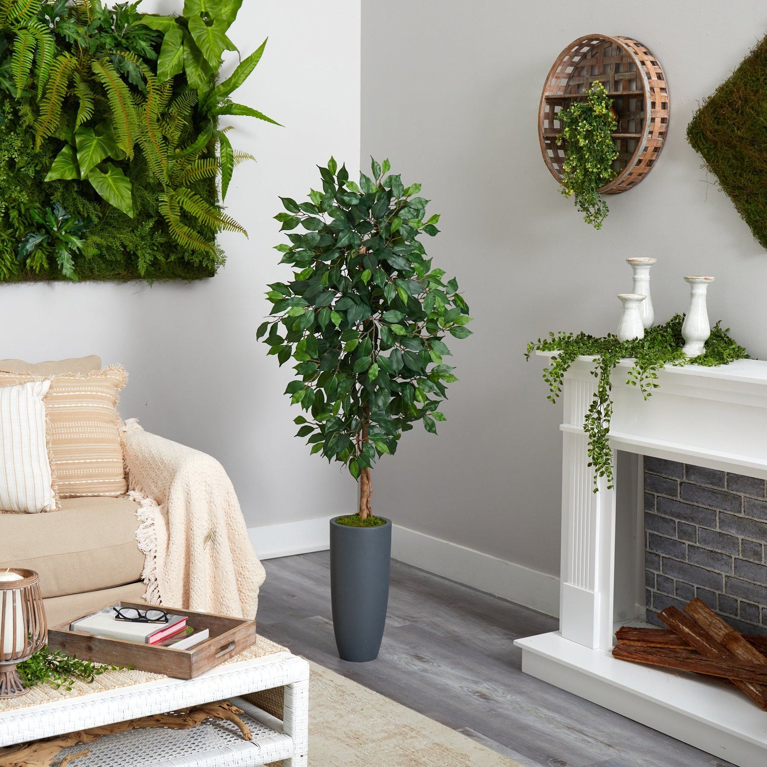 5’ Ficus Artificial Tree in Gray Planter