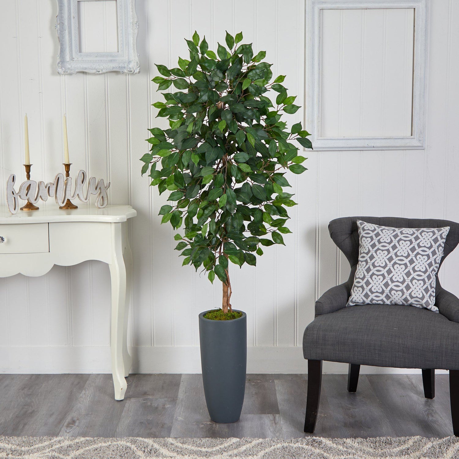 5’ Ficus Artificial Tree in Gray Planter