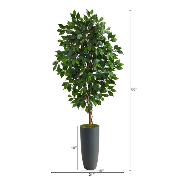 5’ Ficus Artificial Tree in Gray Planter