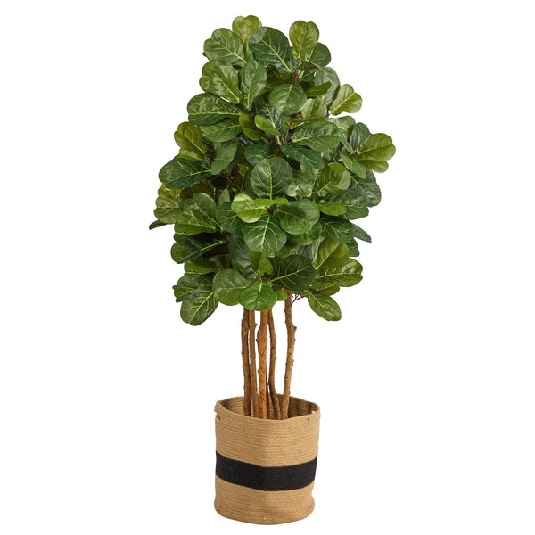 5’ Fiddle Leaf Fig Artificial Tree in Handmade Natural Cotton Planter