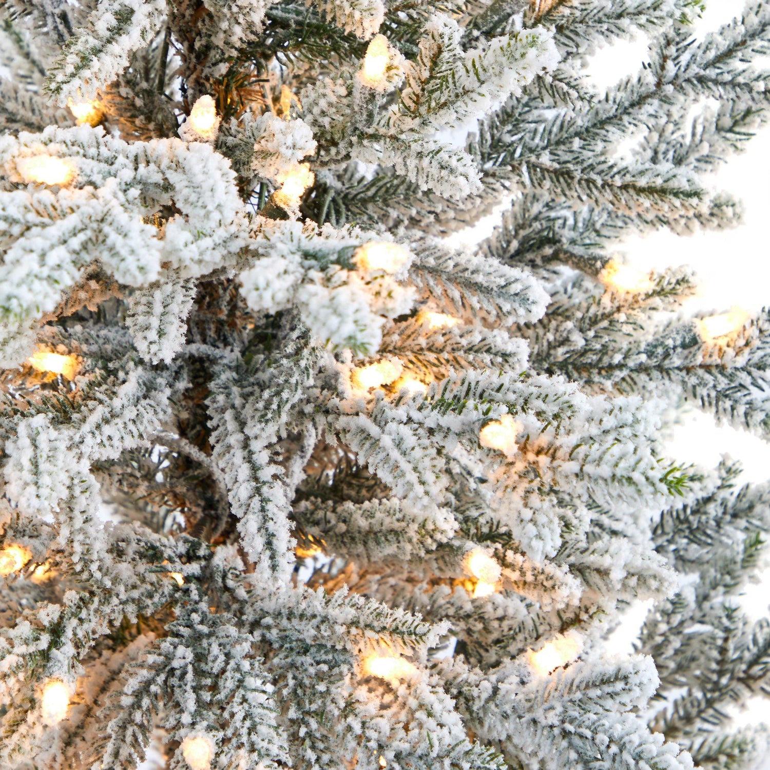 5’ Flocked Fraser Fir Artificial Christmas Tree with 300 Warm White Lights and 967 Bendable Branches in Gray Planter