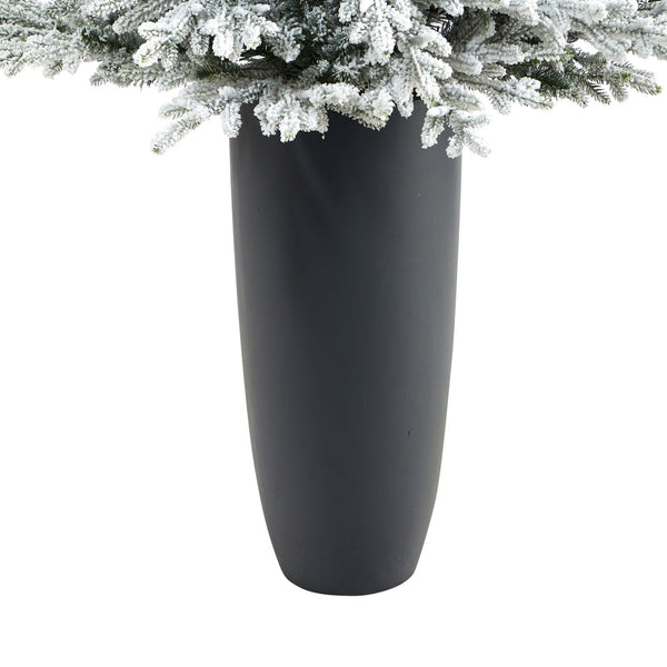 5’ Flocked Fraser Fir Artificial Christmas Tree with 300 Warm White Lights and 967 Bendable Branches in Gray Planter