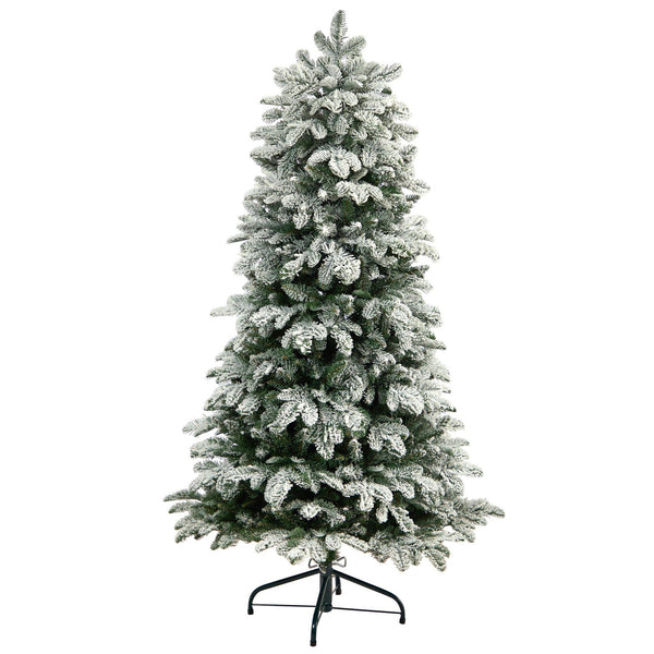 5’ Flocked North Carolina Fir Christmas Tree with 350 Warm White Lights and 1247 Bendable Branches