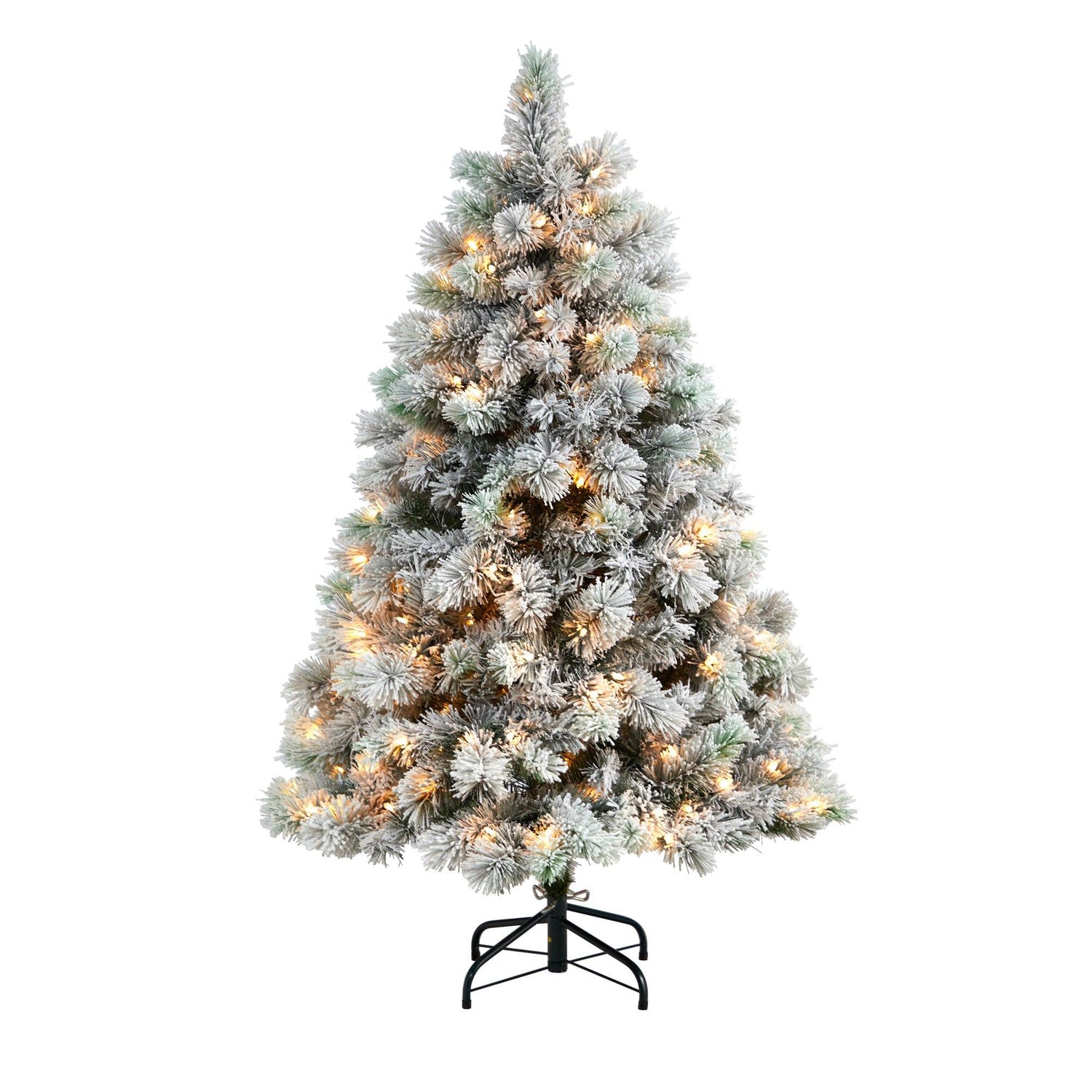 5’ Flocked Oregon Pine Artificial Christmas Tree with 200 Clear Lights and 347 Bendable Branches