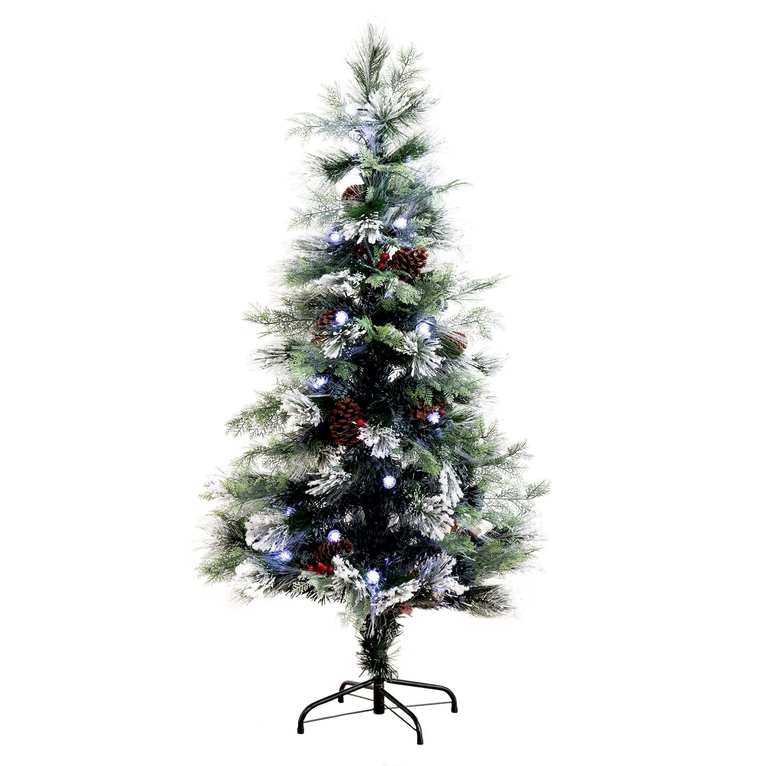 5' Flocked Pre-Lit Fiber Optic Artificial Pinecone & Berries Christmas Tree with 48 White LED Lights