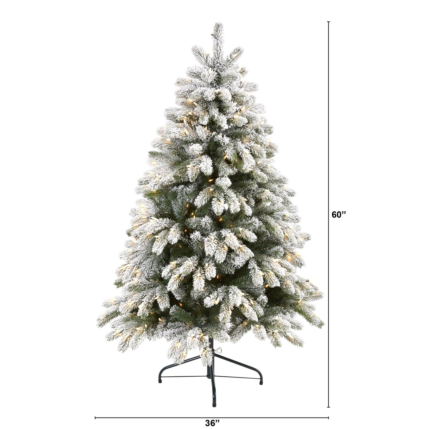 5’ Flocked South Carolina Spruce Artificial Christmas Tree with 300 Clear Lights and 621 Bendable Branches